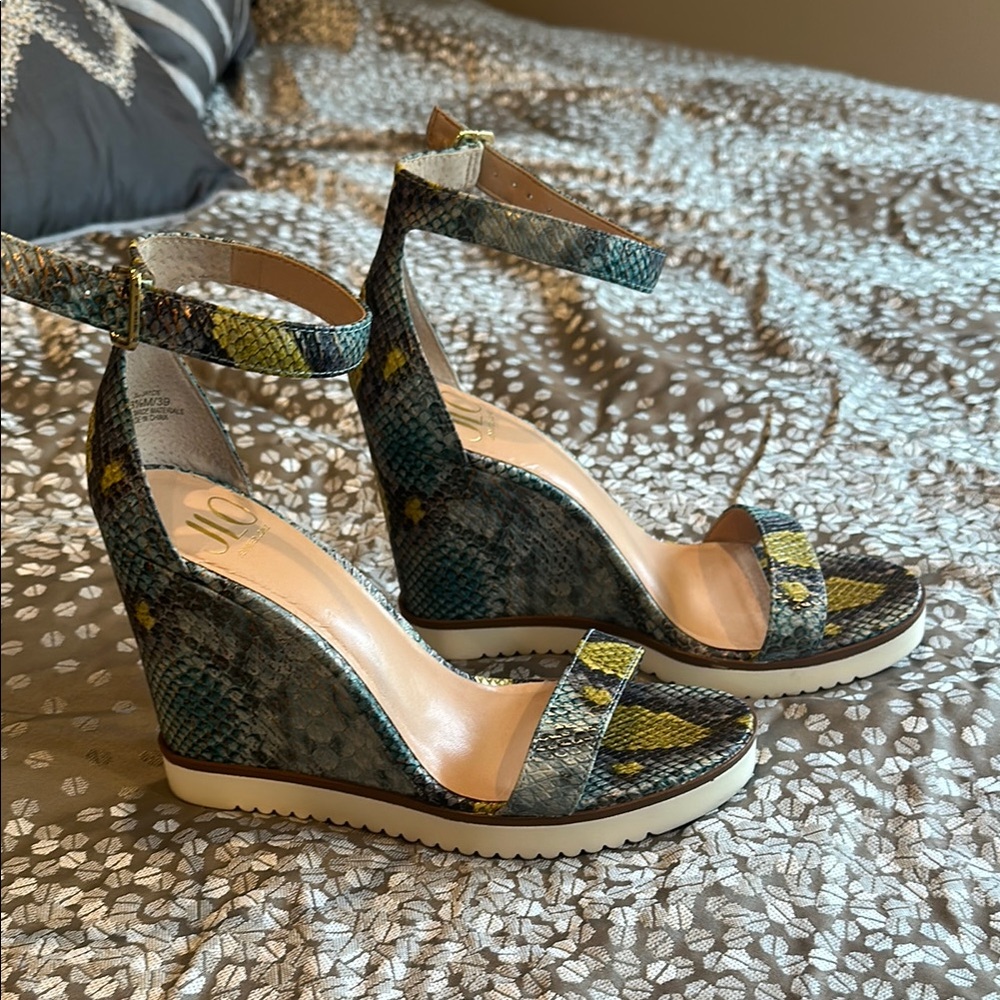 JLo Wedge Sandals - Blue Green Yellow size 8 1/2